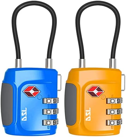 DSL 2 Packs TSA Padlock 3 Digit Security Combination Lock for Travel Luggage, Suitcases, Gym, School, Office Locker, Orange and Blue.