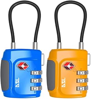 DSL 2 Packs TSA Padlock 3 Digit Security Combination Lock for Travel Luggage, Suitcases, Gym, School, Office Locker, Orange and Blue.