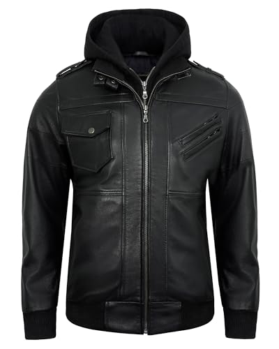 Hooded Leather Jacket Men - Casual Real Lambskin Outerwear Mens Leather Jackets With Detachable Hood4