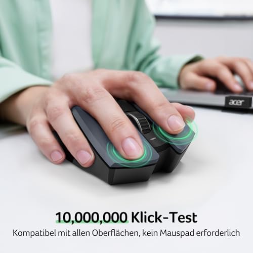 acer Maus Kabellos, 2.4GHz 1600 DPI Funkmaus, 3 Einstellbare DPI Wireless Mouse mit 6 Tasten, Batteriebetriebene Kabellose Maus für Laptop, PC und MacBook, Empfohlen für Rechtshänder