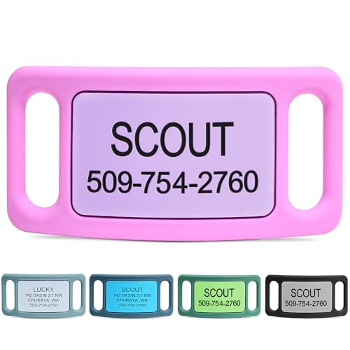 GoTags Silent Dog Tag, Personalized Engraved Silicone and Cat Name Pet ID Tags, Soundless Quiet Slide On Nameplate for Collars, No More Jingling Tags (Pink, Large)