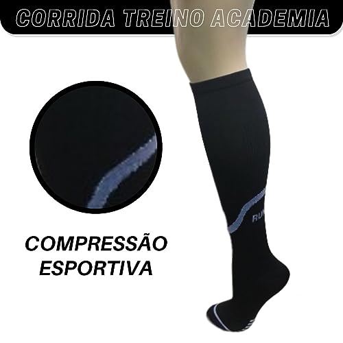 Meias Compressivas Compressão Femininas 3/4 Selene Academia Treino Corrida (34-39, Preto)