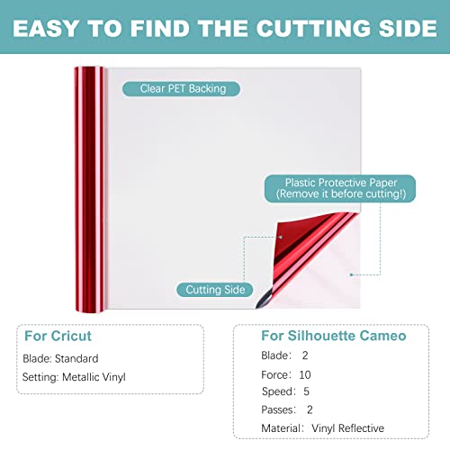 Image of HTVRONT Red Chrome Permanent Vinyl - 12 inch x 10FT Mirror Metallic Red Permanent Adhesive Vinyl Compatible with Cricut Cutting Machine - Easy to Weed & Transfer