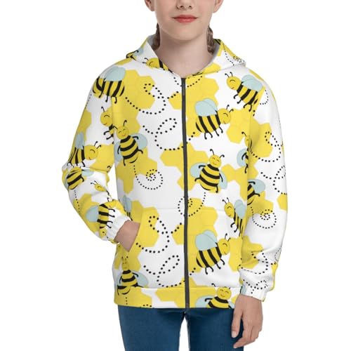 Cheerful Bumble Bees Kid Hoodies Boys Zip Up Sweatshirts Girls Pullover with Pocket3