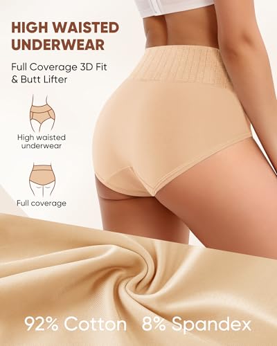 MEIYATING Women's Cotton Underwear High Waisted Tummy Control Panties Stretch Full Coverage Panties 5 Packs2
