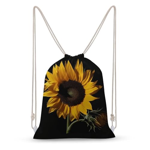 Sunflower Black Background Drawstring Backpack String Bag Sackpack for Gym Shopping Beach Sport Yoga