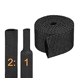 HARFINGTON 2:1 Ratio Heat Shrink Braided Sleeve 1/2" ID 3FT Automotive Wire Loom Braided Cable Sleeves Fabric Woven Shrinkable Tubing Protection for Harness Cable Sheath Hose Wire, Black