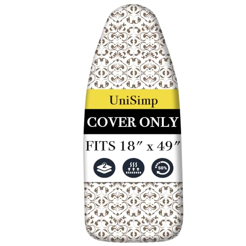 Image of UniSimp Ironing Board Cover and Pad 18 inchx49 inch Extra Thick Natural Cotton, Scorch and Stain Resistant Iron Board Cover,Wide Ironing Board Cover with Fasteners Heavy Duty Heatproof Elastic Edge Taupe