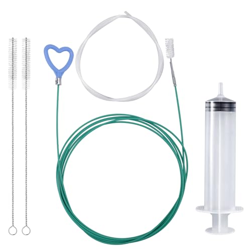 5pcs Sunroof Drain Cleaning Tool, 118in Flexible Long Pipe Cleaner with 2 Clean Brush 1 Syringe 1 Syringe Hose Heart Handle Design Tube Cleaner Brush for Auto Car Sunroof Wiper
