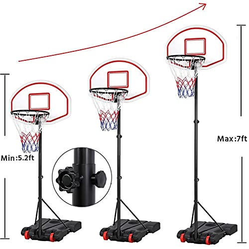 Yaheetech Portable Basketball Hoop Stand Backboard System Height Adjustable 5.2-7 Ft Basketball Goal Indoor Outdoor With Wheels #TOP2