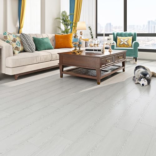 Livelynine PVC Bodenbelag Selbstklebend Holzoptik Weiß Vinylboden Selbstklebend Fliesenoptik 30x30CM 32-Fliesen Selbstklebende Fliesen Boden Küche Klebefliesen Boden Badezimmer Hell Laminatboden Flur