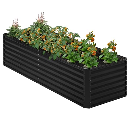 Nedenyou 8x2x2FT Galvanized Raised Garden Bed Planter Raised Beds-Metal Garden Box Large Plant for Outdoor Planting Vegetables BedFlower herb-Black