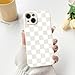 NITITOP Compatible with iPhone 13 Case Cute Aesthetic Checkerboard Checkered Pattern for Women Girl Trendy Slim Fit TPU Silicone Shockproof Full Camera Protection Cover - White