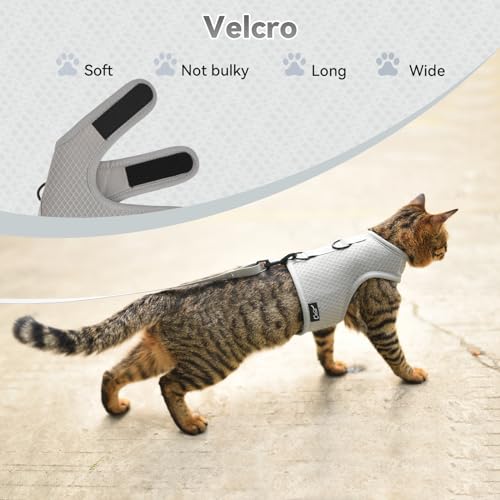 Image of Cat Harness and Leash for Walking Escape Proof Breathable Mesh Fabric, Solid Grey, Large, Adjustable Cat Walking Jackets, Padded Stylish Cat Vest
