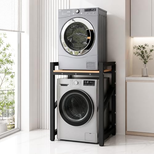 Washer Dryer Stacking Kit Storage Rack Over the Washing Machine Stand 3 Height Adjustable Load Capacity 250KG Metal Stand for Tumble Washing Machine Dryer Black