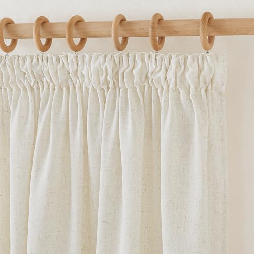 PONY DANCE Natural Living Room Curtains Pencil Pleat, Set of 2, Boho Curtains, Linen, Country House Style Panels for Rail System, H 200 x W 140 cm, - Image 9
