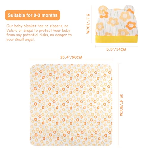 Image of DRESHOW BQUBO Cotton Baby Swaddle Hat Set Newborn Infant Receiving Blankets with Bear Ears Hat Wooden Birth Announcement Card Newborn Unisex Swaddle Wrap Sets Warm Shower Gift