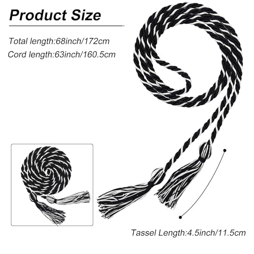 Image of GraduationMall Graduation Honor Cord 68 inch Blackwhite