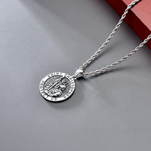 CEKAMA 925 Sterling Silver Patron Saint Medal Necklace For Men & Women Delicate Texture Protect Us Amulet Pendant With 20/22/24 Inches Chain Jewelry for Christmas Valentine Birthday4