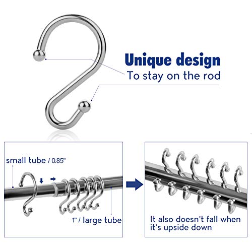 Metal Shower Curtain Hooks，Set of 12 Rings，Rust Resistant S Shaped Hooks Hangers for Shower Curtains, Kitchen Utensils, Clothing, Towels, etc. (Chrome) - Thumbnail 2