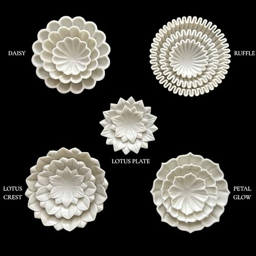 Image of Marble Urli Bowl for Decoration | Big Potpourri Decorative Bowls in Home decor | Large White Floating Flower Plates of Stone | Small Shape puja Item | (9 inch, Lotus Crest)