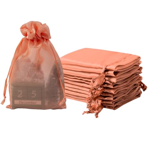 Image of QIANF 20 Pcs Orange Small Organza Bags 6X9 inch for Wedding Favors with Drawstring, Mini Mesh Gift Bags Jewelry Pouch for Candy Bridal Shower Party Favor Baby Shower Christmas