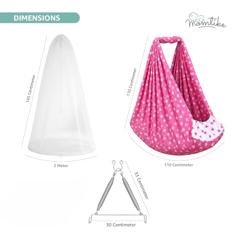 Image of Baby Cradle Swing for Newborns | Cotton Fabric Filled with Recron Fibre | Hanger Spring, Mosquito Net & Mattress with Insert Pocket | Jhoola, Thottil, Joli, Jokali, Onjal (Pink)