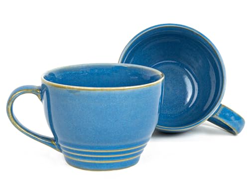 Image of Bodhi House Large Ceramic Coffee Mug | Microwave & Dishwasher Safe | Bone-Ash Free Cappuccino Mug | Multipurpose Foodgrade Latte Coffee Mug Ideal for Daily Use & Gifting (Pack of 2, 500ml | Mid Blue)