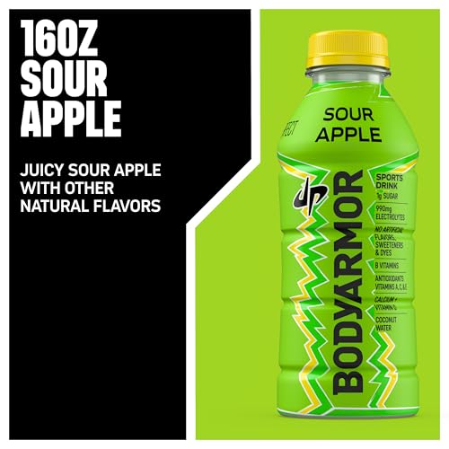 Image of BODYARMOR LYTE, Dude Perfect Sour Apple, Electrolyte Drink, 16 Fl Oz Bottles (12 Pack), Coconut Water Sports Drink, Natural Flavor & B Vitamins