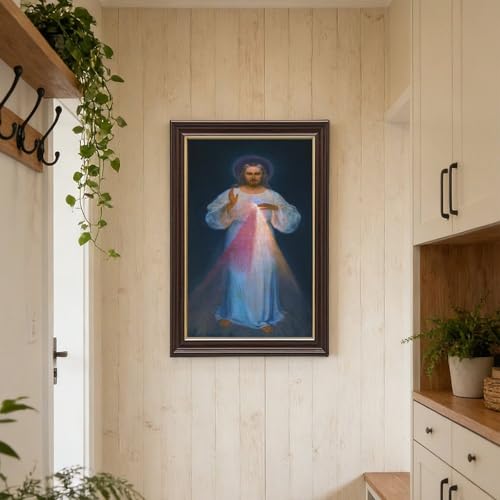 Poster Divine Mercy Kazimirowski - Impression sur toile avec cadre suspendu 20x30 cm