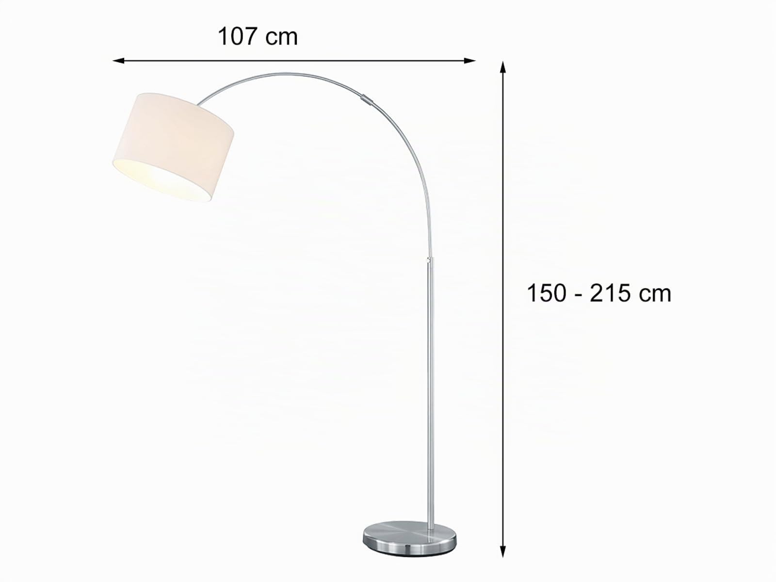 meineWunschleuchte Lampada ad arco regolabile in altezza con paralume in tessuto, colore bianco, altezza max. 215 cm