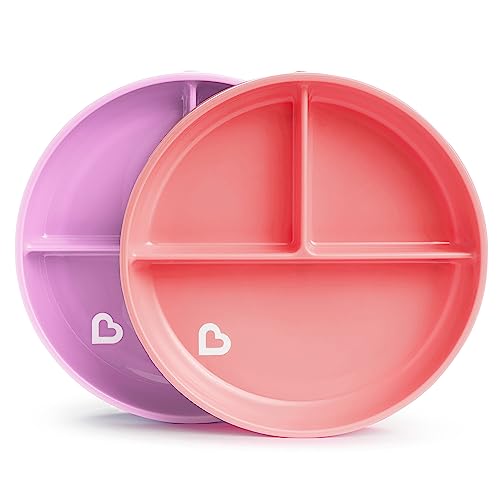 Image of Munchkin® Stay Put™ Divided Suction Toddler Plates, Pink/Purple