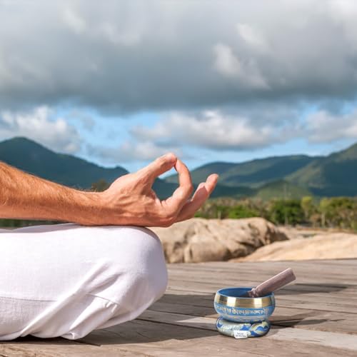Kmise Tibetan Singing Bowls Set- Handmade in Nepal Meditation Sound Bowls for Yoga, Meditation, Mindfulness, Healing and Chakra Balancing, Stress Relief (3.5', Blue) by Kmise - Image 5