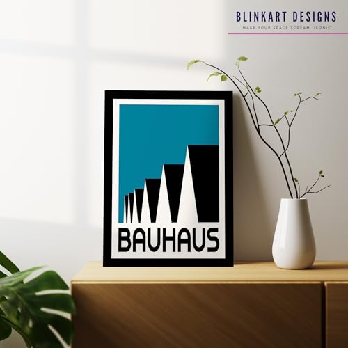 Image of BLINKART Vintage Bauhaus Retro Geometric Aesthetic Poster Gallery | Colorful Wrap Framed For Home Office Studio Living Room Modern Art Studio Decoration Abstract Shapes | (d69) | 13x10 Inch