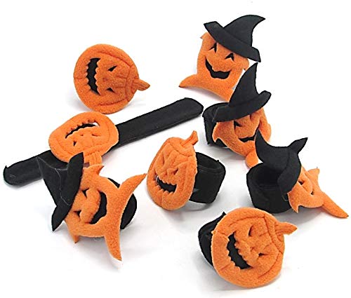 Dazzling Toys Halloween Pumpkin Slap Bracelets Pack of 8 Orange Pumpkin Wristband Slap Bracelets Trick or Treat Party Favor Costume Accessory Decoration