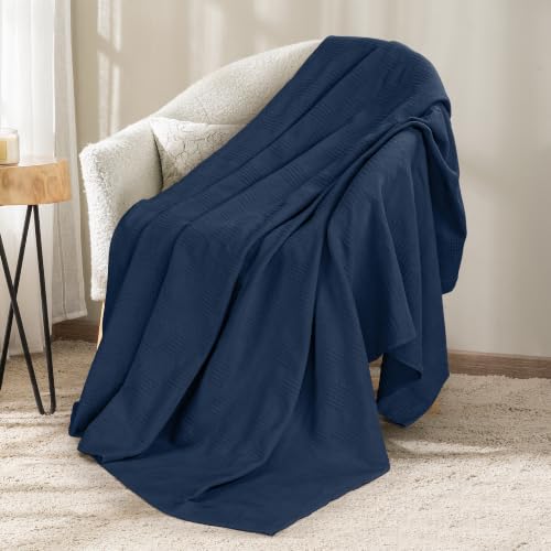 Image of Utopia Bedding 100% Cotton Thermal Blanket Navy Throw, 50x60 Inches