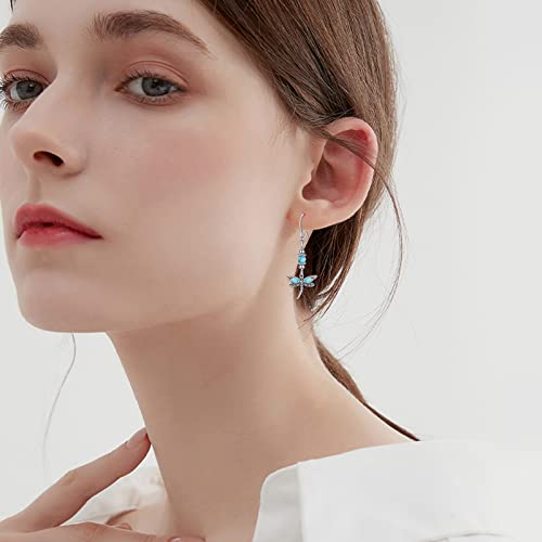 AOBOCO Sterling Silver Turquoise Earrings for Women Animals Dragonfly Owl Feather Turtle Butterfly Dangle Earrings Western Bohemia Jewelry Birthday Mothers Day Gifts for Mom3