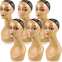 Leinuosen 6 Pcs Female Realistic Mannequin Head for Wigs 19\" Lifelike Plastic Manikin Display for Sunglasses, Earrings, Jewelry, Beauty Accessories, Brown