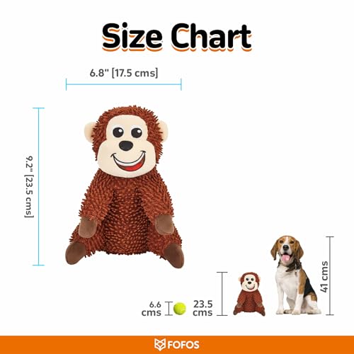 Image of BarkButler x FOFOS Tough Monkey Plush Dog Toy - Soft & Squeaky Toys for Dogs, Dog Toys for Medium Dogs (5-20kgs) - Brown