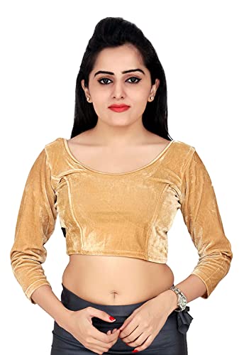 Image of Women's Solid Velvet Breathable 3 /4 Sleeve Round Neck Readymade Blouse (F K A 257111)