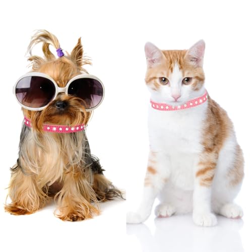 Kleine Hunde Hundehalsband Leuchtend, Halsband Hund Klein Mit Kristalldiamanten Glitzernd Kristall Halsung Hund Diamant Bling Welpenhalsband Welpe HundehalsbäNder,Rosa XS