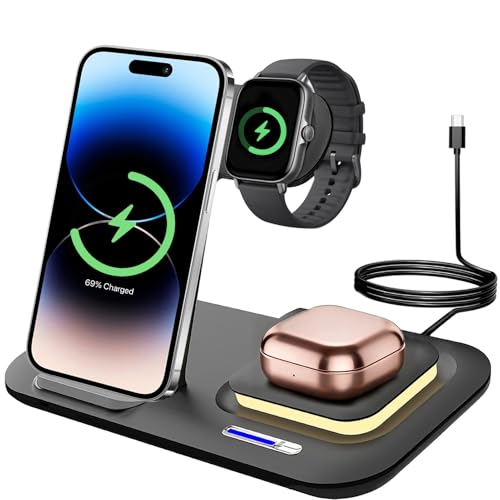 SERIONR 3 in 1 Caricatore Wireless Compatibile con iPhone 17/16/15/14/13/12/11/X/8 Pro Max/Plus,Stazione di Ricarica Rapidaper Apple Watch 10/9,Portatile Induttiva Wireless Charger per AirPods Pro 3 2