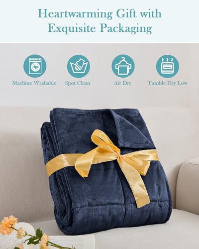 Image of Topblan Weighted Blanket Queen Size 15lbs, Adult Weighted Blankets with Soft Warm Fabric for Sleeping and Calming, Adult Heavy Blanket for Sofa Bed, Navy Blue, 60 x 80 inches