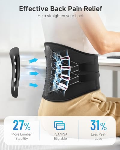 KineApex Back Brace for Lower Back Pain - Wide Lumbar Panel, 7 Stays & 3D Triangle Pad, Breathable Back Support Belt for Men Women for Work, Sciatica, Scoliosis, Herniated Disc Fits 27.6-31.5" Size S — view 3