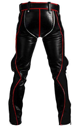 Sexy Real Black RED Leather Heavy Duty Bondage Pants Jeans BLUF Gay2