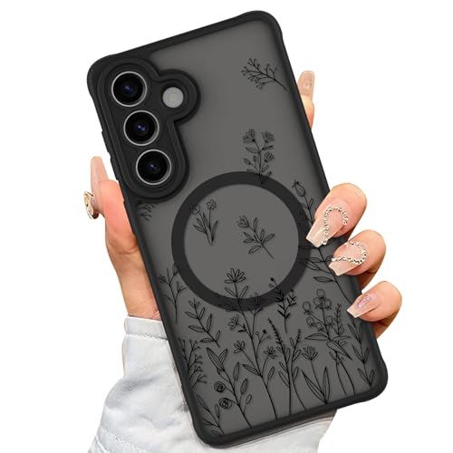 AIGOMARA Magnetic Case for Samsung Galaxy S26 Plus, Cute Black Flower