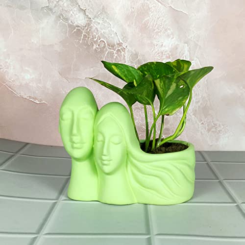 Image of Lasaki Couple Mint Ceramic Pots for Indoor Plants, Planters, Flower, Pots, gamla, Outdoor, Balcony, Home, Garden, Office Decor, Succulent Pot(L - 16 X W - 10 X H - 14.5 cm)(Plants not Included)