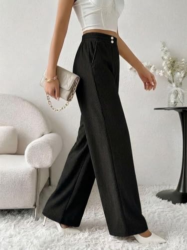 Image of SMOWKLY Authentics Women's Trendy Casual Corduroy Stretchable Baggy Loose Korean Trouser with Pockets || High Rise Elastic Waist Going Out Lounge Pants || Wide Leg Summer Pants for Woman
