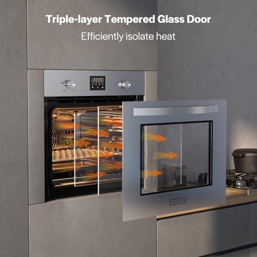 Image of Empava 24 Inch Natural Gas Single Wall Oven with 5 Cooking Modes, Convection Fan and Rotisserie, Knob Control and Digital Display, Stainless Steel