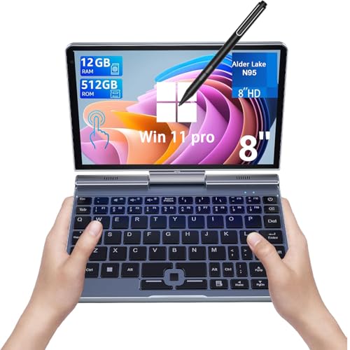 KOOSMILE Mini Laptop, Small Laptop Win11 Pro 8 inch HD Touch Screen 2-in-1 Pocket PC 12GB LPDDR5 RAM, 512GB/1TB SSD Wi-Fi 6,BT 5.2,HDMI,2MP Camera Convertible Laptop (N150-12GB+512GB)